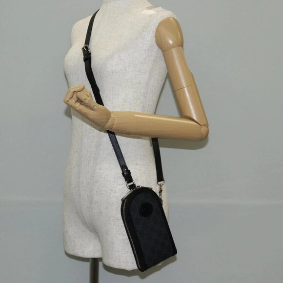 GUCCI GG Supreme Shoulder Bag PVC Black Silver - Picture 1 of 16